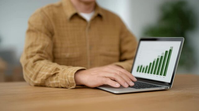 Professional Workspace Achieving Financial Growth and Success through Productivity with Laptop and Chart Insights