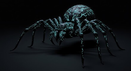 Bioluminescent arachnid creeps from the darkness