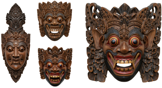 Intricate carved wooden masks