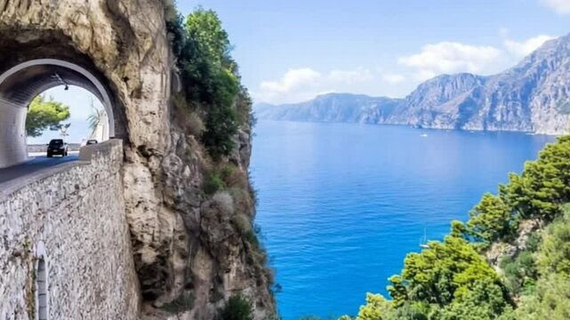 Amalfi Coast, Mediterranean Sea, Italy. Furore tunnel.
