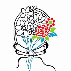 Simple Line Drawing Bouquet of Flowers