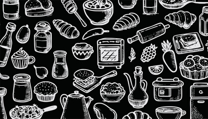 Foods doodles hand drawn sketchy vector symbols and objects