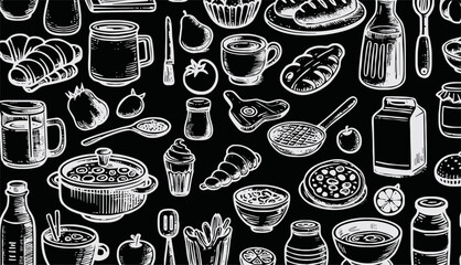 Foods doodles hand drawn sketchy vector symbols and objects