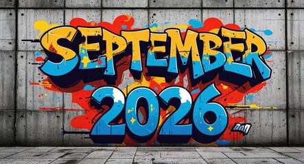 september 2026 graffiti lettering design on concrete wall background
