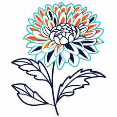 Orange and White Chrysanthemum Flower Line Art