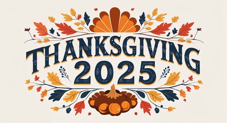 thanksgiving 2025 decorative design lettering on plain white background