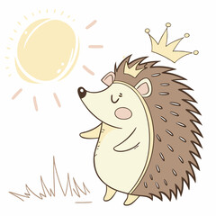 SVG art: A Playful Hedgehog in a Morning sunshine vibe with with a tiny crown, tinted with Sunny Mornings tones