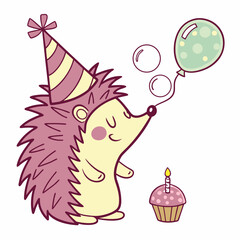 Charming SVG of a Cheerful Hedgehog featuring blowing bubbles, styled in a Birthday theme with Candy Shop hues