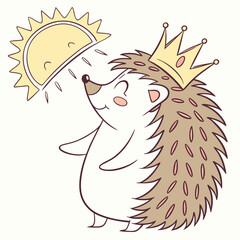 SVG art: A Playful Hedgehog in a Morning sunshine vibe with with a tiny crown, tinted with Sunny Mornings tones