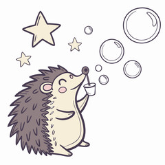 SVG art: A Peaceful Hedgehog in a Starry night vibe with blowing bubbles, tinted with Magical Night tones