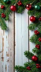 Rustic Christmas garland on weathered wood planks, style, planks, garland