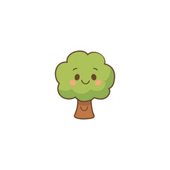 Cartoon tree with green foliage icon in flat cute style, perfect for forest themes, eco apps, and children’s materials