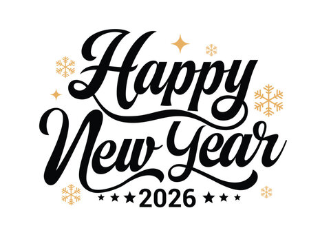 Happy new year 2026 clipart design. New year greeting text clip art for calendar, party celebration, banner and poster card template vector illustration.