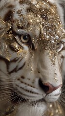 Naklejka premium Majestic White Tiger with Gold Accents Luxury Wildlife Art