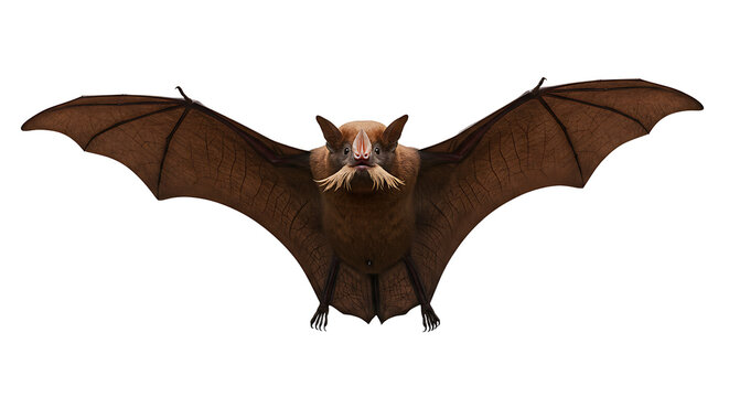 Hamamas TongueNectar Bat with distinctive mustache and outstretched wings