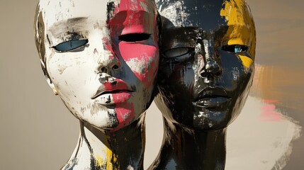 A couple of mannequins with painted faces.