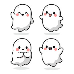 cute little white ghost illustration with different pose