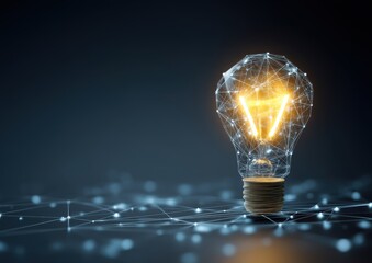 Illuminated light bulb with a digital network design.