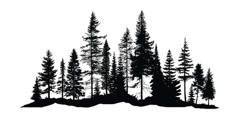 Silhouette of a forest, isolated on white background, vector illustration