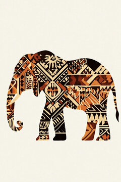 A detailed illustration featuring an elephant adorned with captivating tribal patterns.