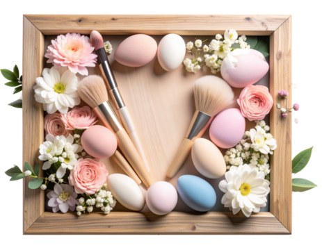  “Aesthetic Pastel Beauty Tools in Frame with Floral Touch, Transparent PNG”.