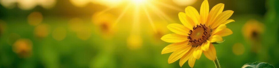 Single sunflower facing sun, sharp focus, lush green background , vibrant, botanical, nature scene