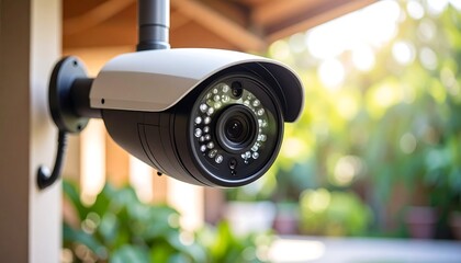 Modern Surveillance Camera with Infrared Lights with Home Security Concept.