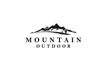 Outdoor Mountain Logo - circle emblem for mountain climbing, nature hiking basecamp, pine tree forest, nature adventure badge