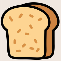Simple flat style illustration of bread slices with dotted topping. Ideal for breakfast, bakery, food icons, cute kitchen design, or cartoon cooking elements.