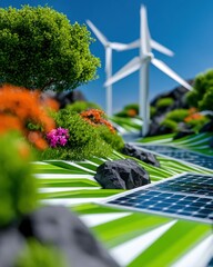 Green Energy Landscape with Wind Turbines and Solar Panels