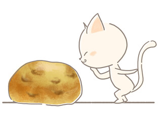 くるみパンを見る白猫のイラスト
