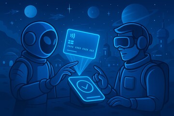 Futuristic Astronauts Securely Making Contactless