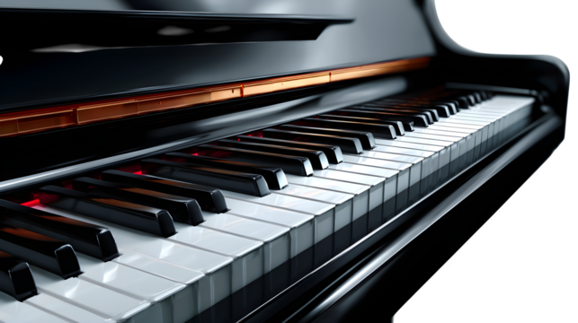 Piano keyboard partial view isolated on transparent background