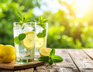 Fresh glass of water infused with lemon and mint for a healthy and hydrating lifestyle
