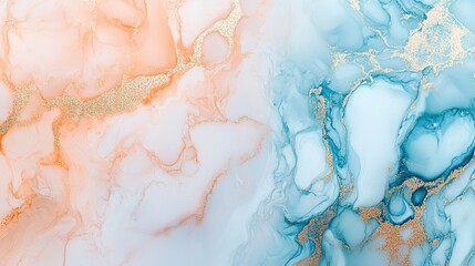 Soft pastel marble texture background with pink-white hues, light blue peach and gold accents, elegant minimalist abstract surface for luxury branding, wedding invitations or cosmetic packaging design