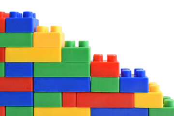 Plastic building blocks isolated on white background.