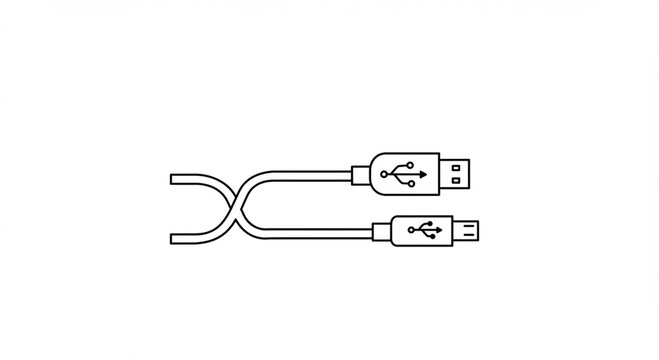 black usb cables on white background clip art preview