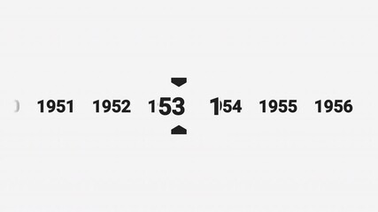 Horizontal timeline animation scrolling smoothly to the year 1953. Ideal for history documentaries, educational videos, or year-based content.