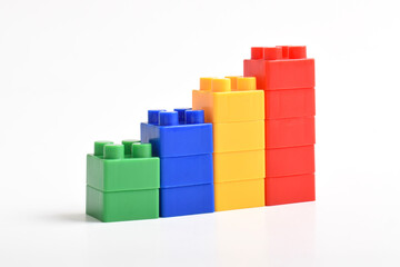 A rainbow color lego stairs isolated on white background. Building Blocks