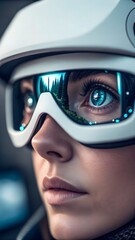 Detailed eye close-up reflecting VR graphics&mdash;crisp and futuristic, ideal for immersive tech and advanced beauty campaigns.