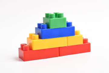 Plastic building blocks isolated on white background