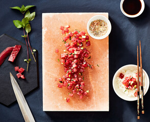 Tuna Tartare on Himalayan Salt Block