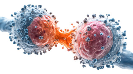 Chemotherapy drugs attacking, killing, and destroying cancer cells dividing and multiplying rapidly, creating a transparent background suitable for various medical and scientific presentations