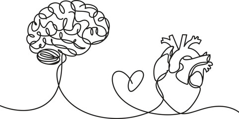 Continuous one line drawing human brain