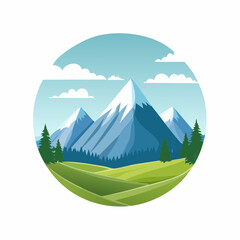 Majestic Mountain Landscape Serene Peaks, Lush Meadows, and a Clear Blue Sky - Breathtaking Nature Illustration