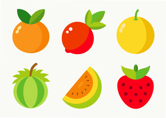 Six colorful flat fruit icons illustration