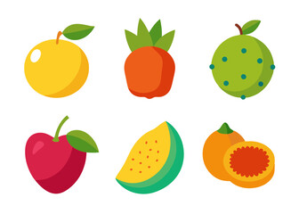 Colorful flat lay fruit icons set illustration
