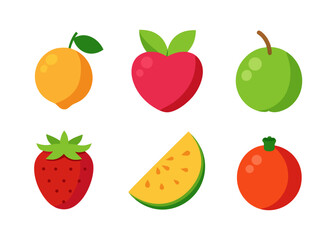 Six flat style fruits illustration set