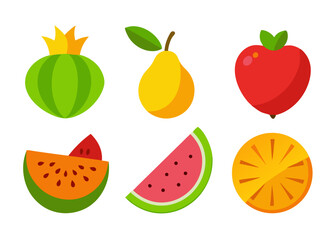 Collection of flat style fruit icons