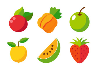 Six colorful flat fruit icons set